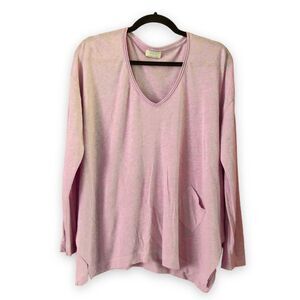 Wrap London Linen Blend V-Neck Long Sleeve Shark Bite Hem Top Lagenlook Size 12